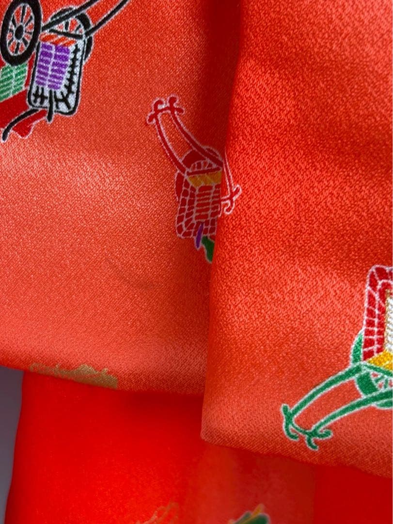 フルセット　七五三３歳女の子　きもの　被布　赤　御所車　長襦袢付　小物　7049