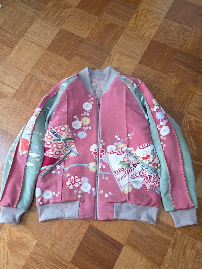 め0215着物リメイク正絹古布色留袖訪問着吉祥文ビンテージスカジャンハンドメイド