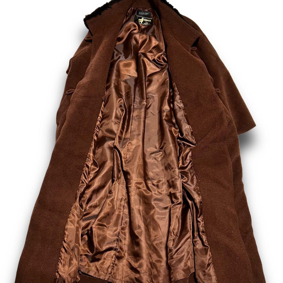 POOL SIRA アルパカ60% ロングコート 9号 ラビット襟 ブラウン