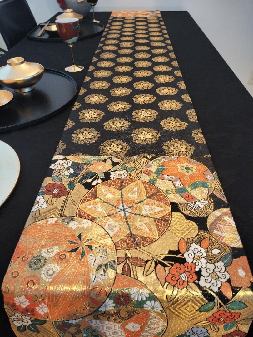 A745高級‼️ひな祭り‼️手毬模様‼️袋帯テーブルランナー2m16cm
