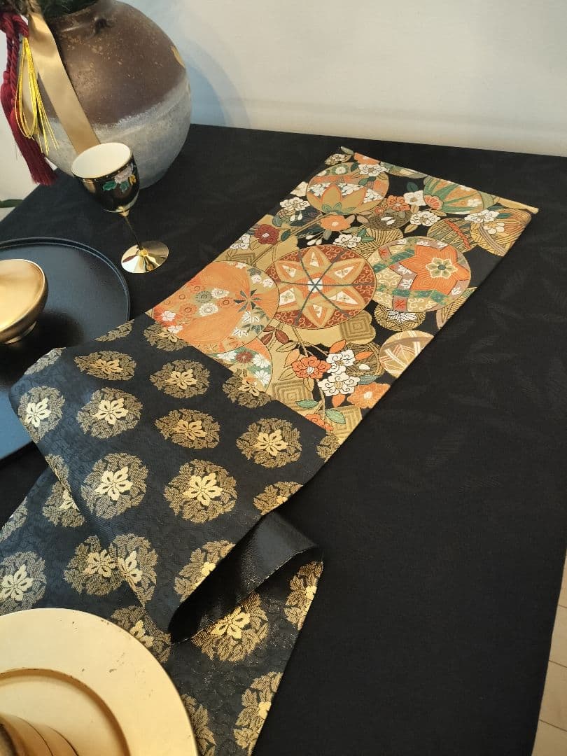 A745高級‼️ひな祭り‼️手毬模様‼️袋帯テーブルランナー2m16cm