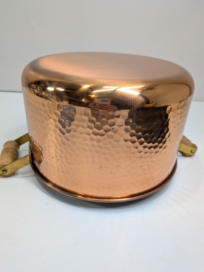 P974 未使用 キングカパー 純銅製 深型両手鍋 21cm パイレックス蓋付