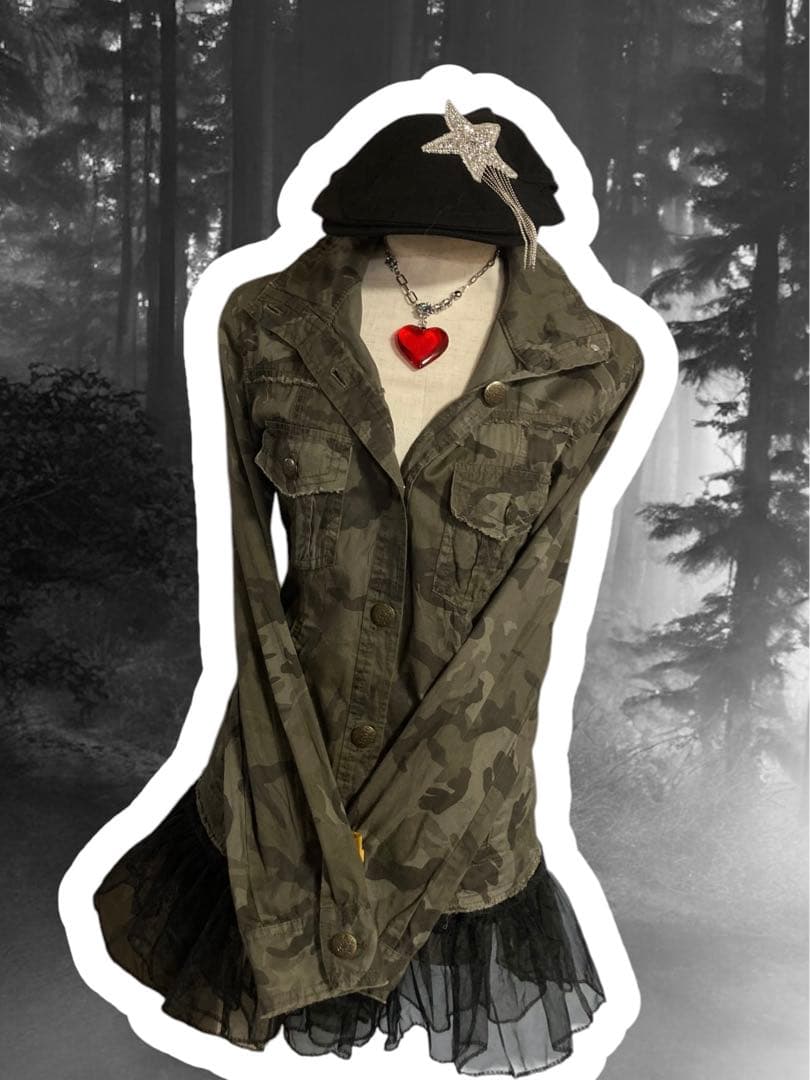 y2k平成ギャルパンク迷彩ミリタリーフードフェアリーグランジ古着ロックNANA
