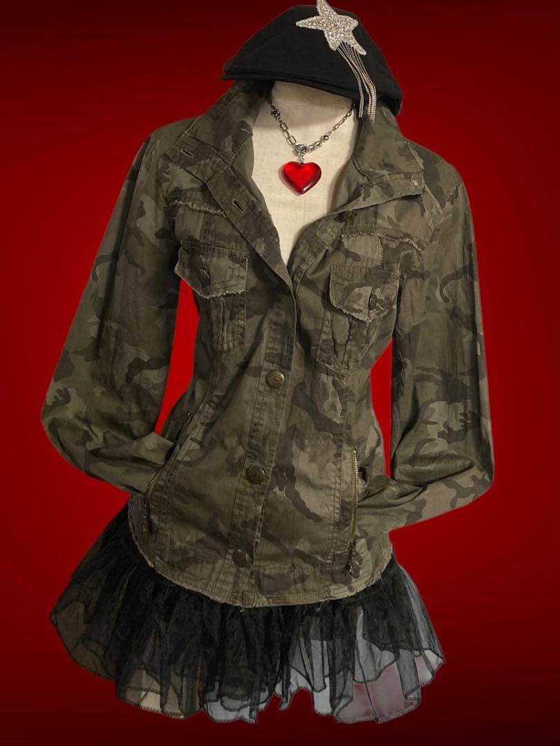 y2k平成ギャルパンク迷彩ミリタリーフードフェアリーグランジ古着ロックNANA