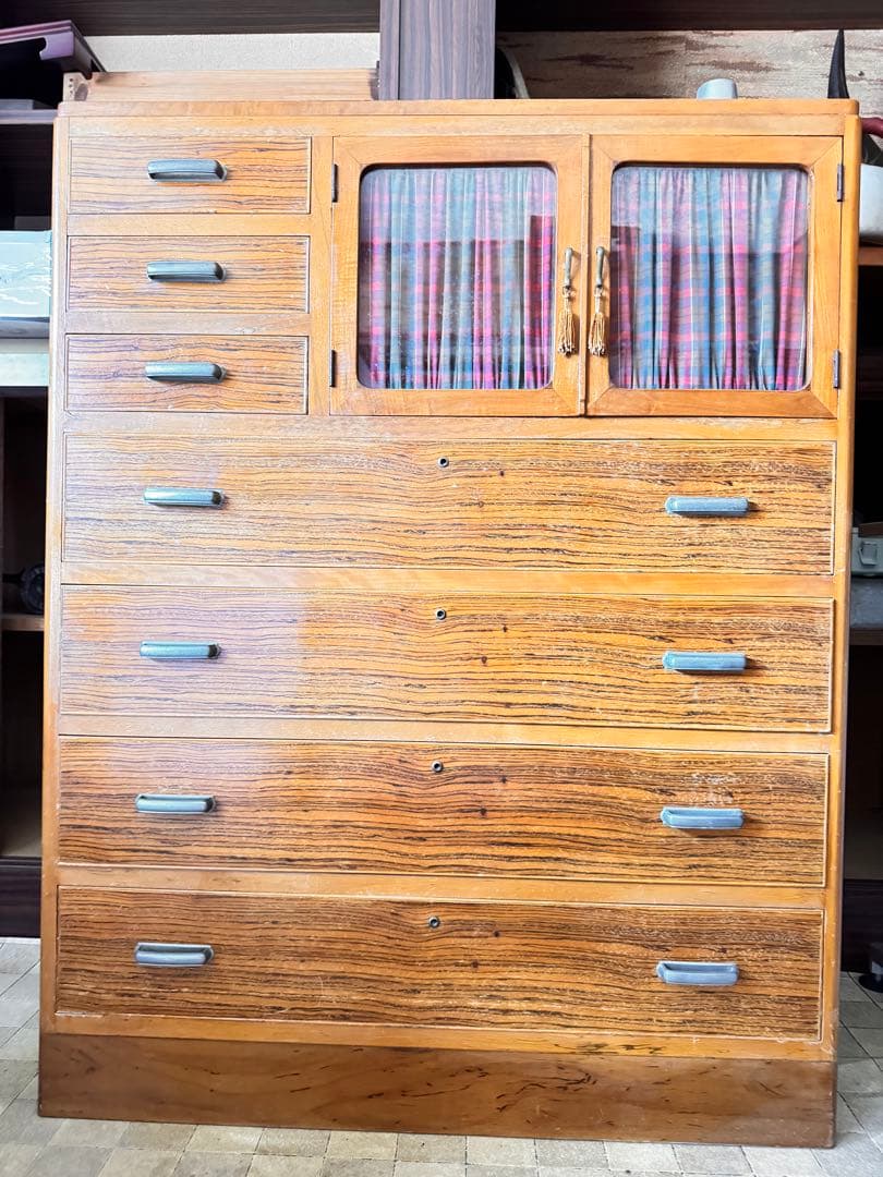 レトロ木製収納キャビネット 7引き出し