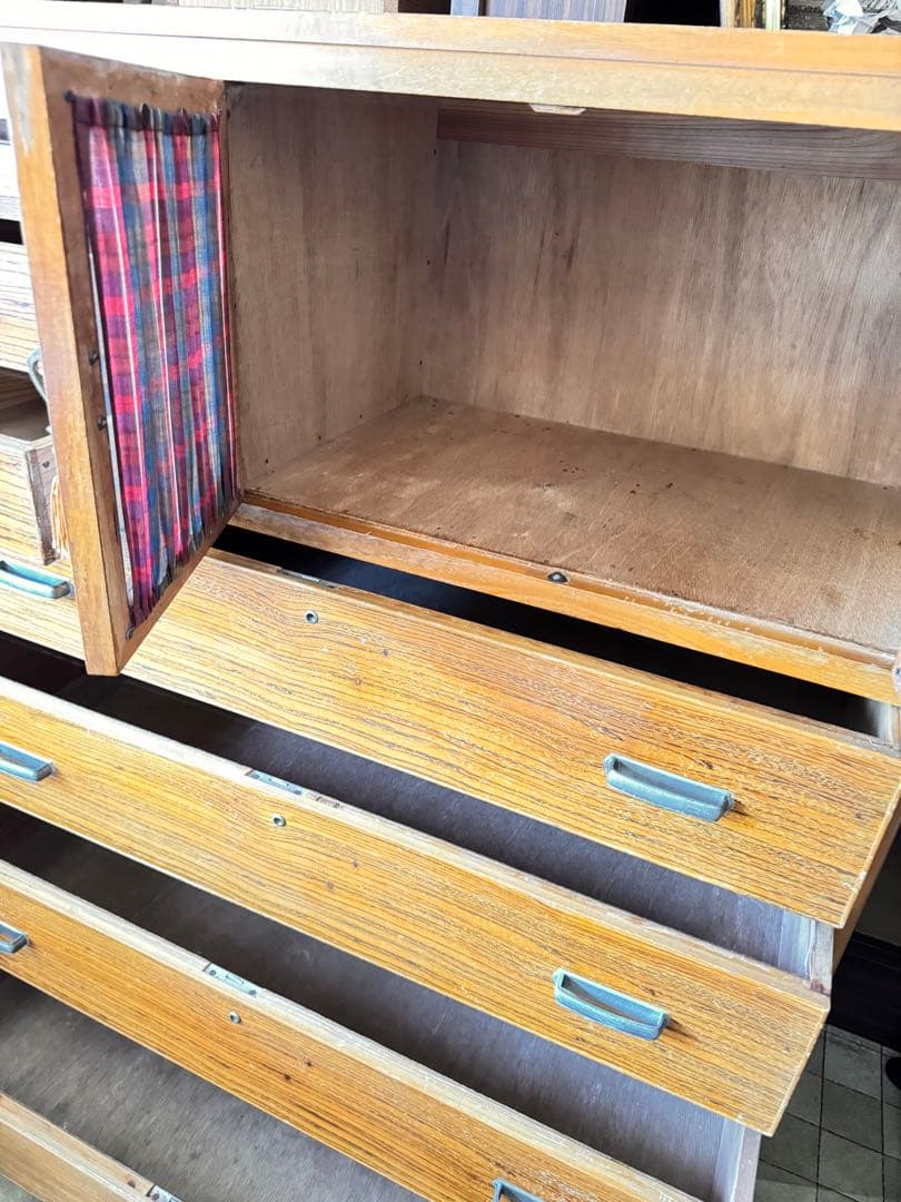 レトロ木製収納キャビネット 7引き出し