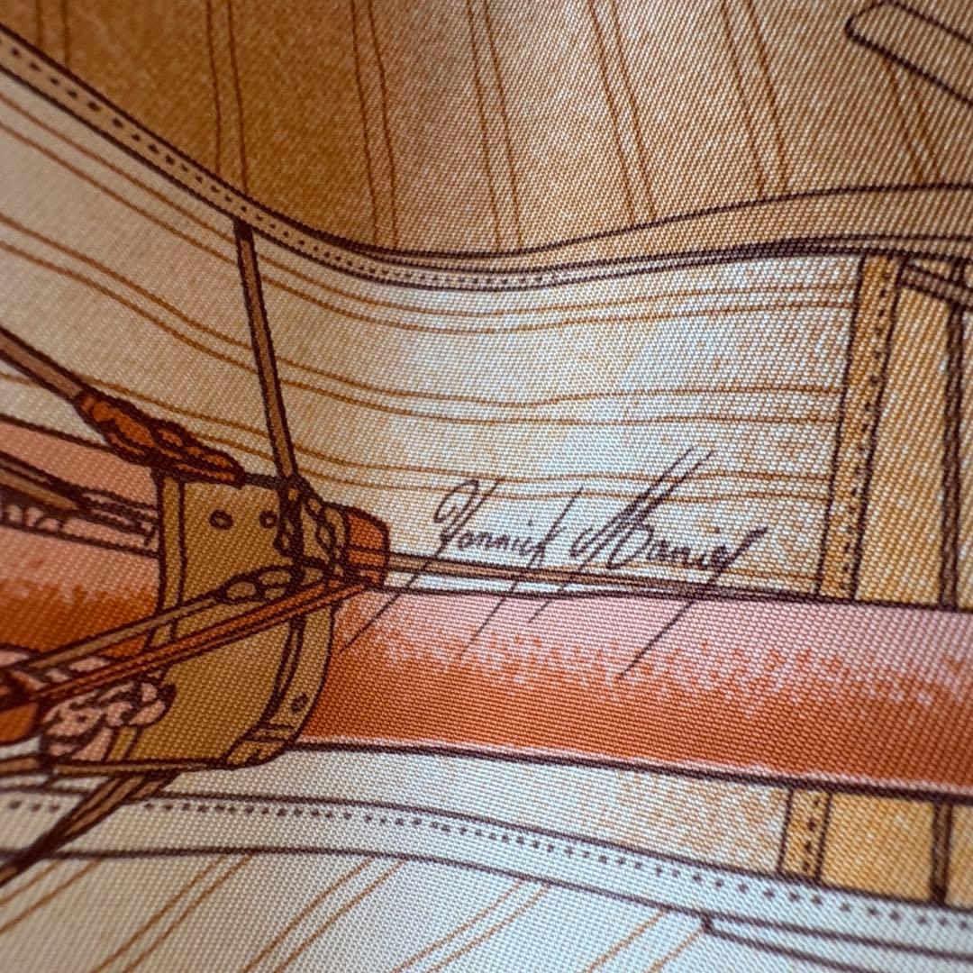 【HERMÈS】エルメス スカーフ カレ90 追い風 ヨット柄 オレンジ系