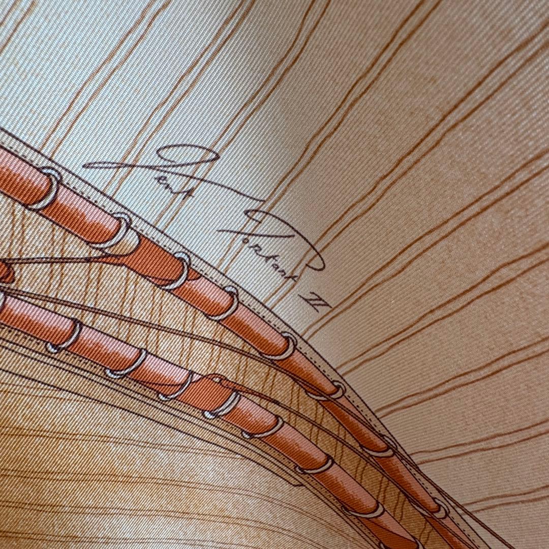 【HERMÈS】エルメス スカーフ カレ90 追い風 ヨット柄 オレンジ系