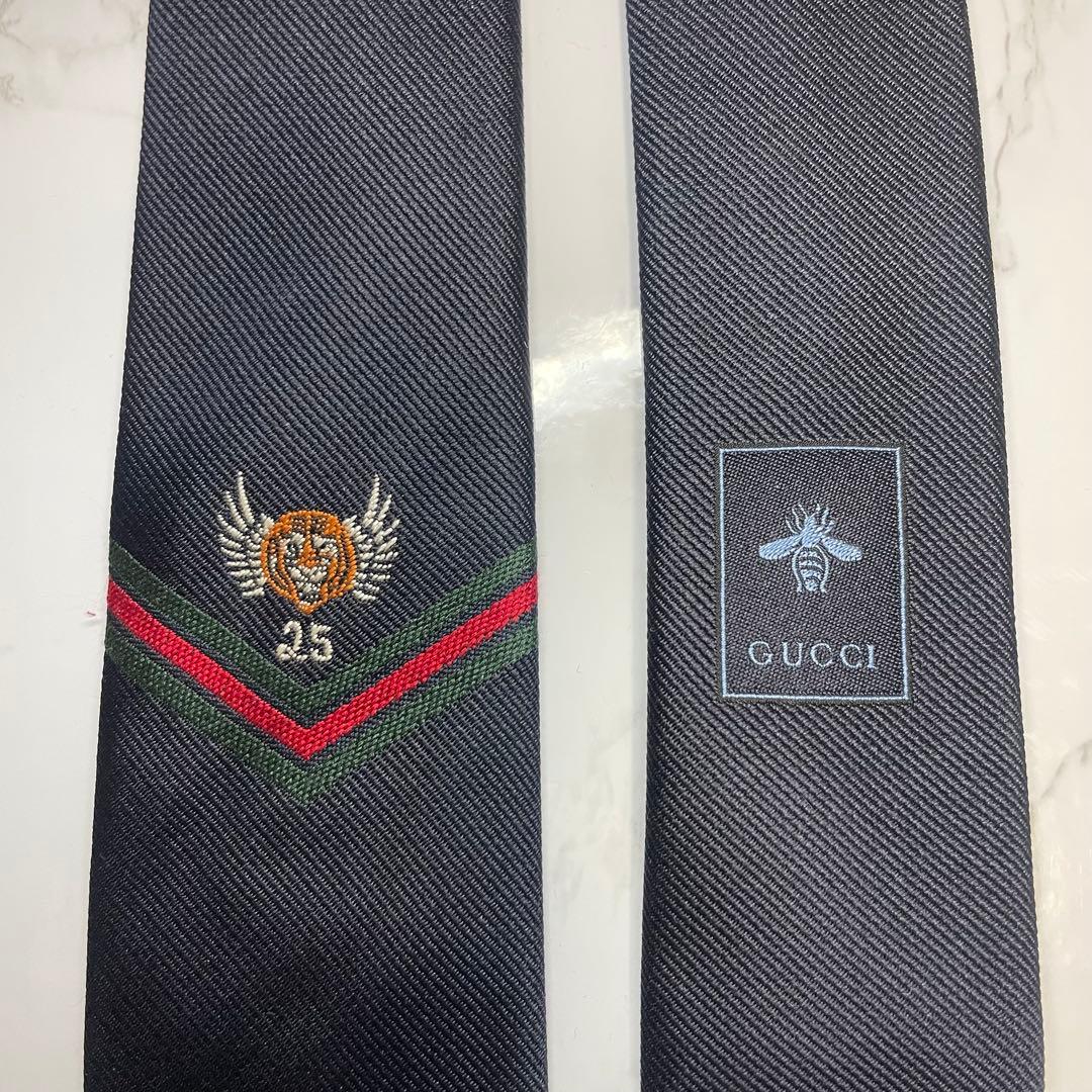 【箱付き極美品】グッチ 虎 ネイビー シェリーライン ネクタイ