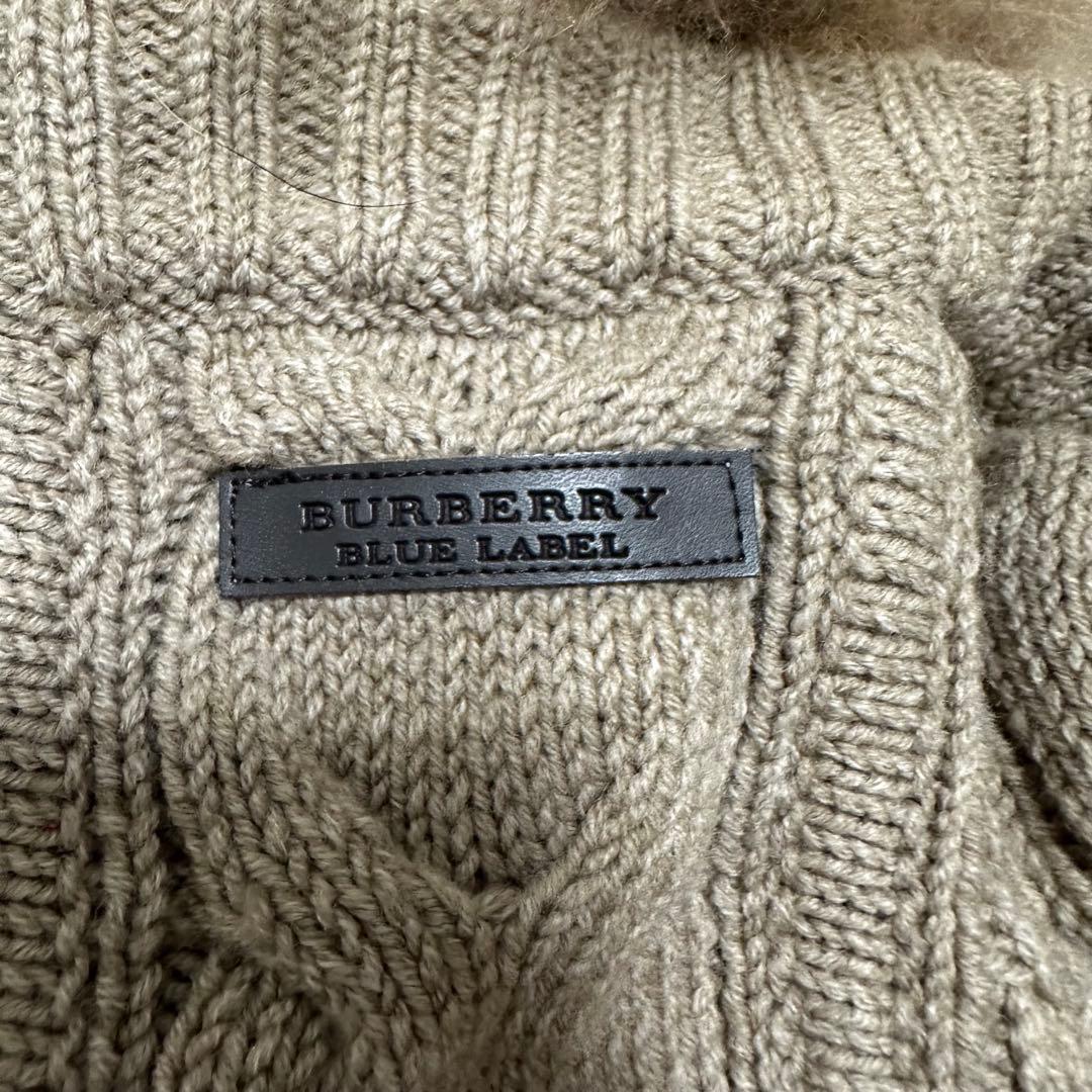 美品　バーバリーブルーレーベル　ダッフルコート　ニット　ケーブル　ラクーンファー