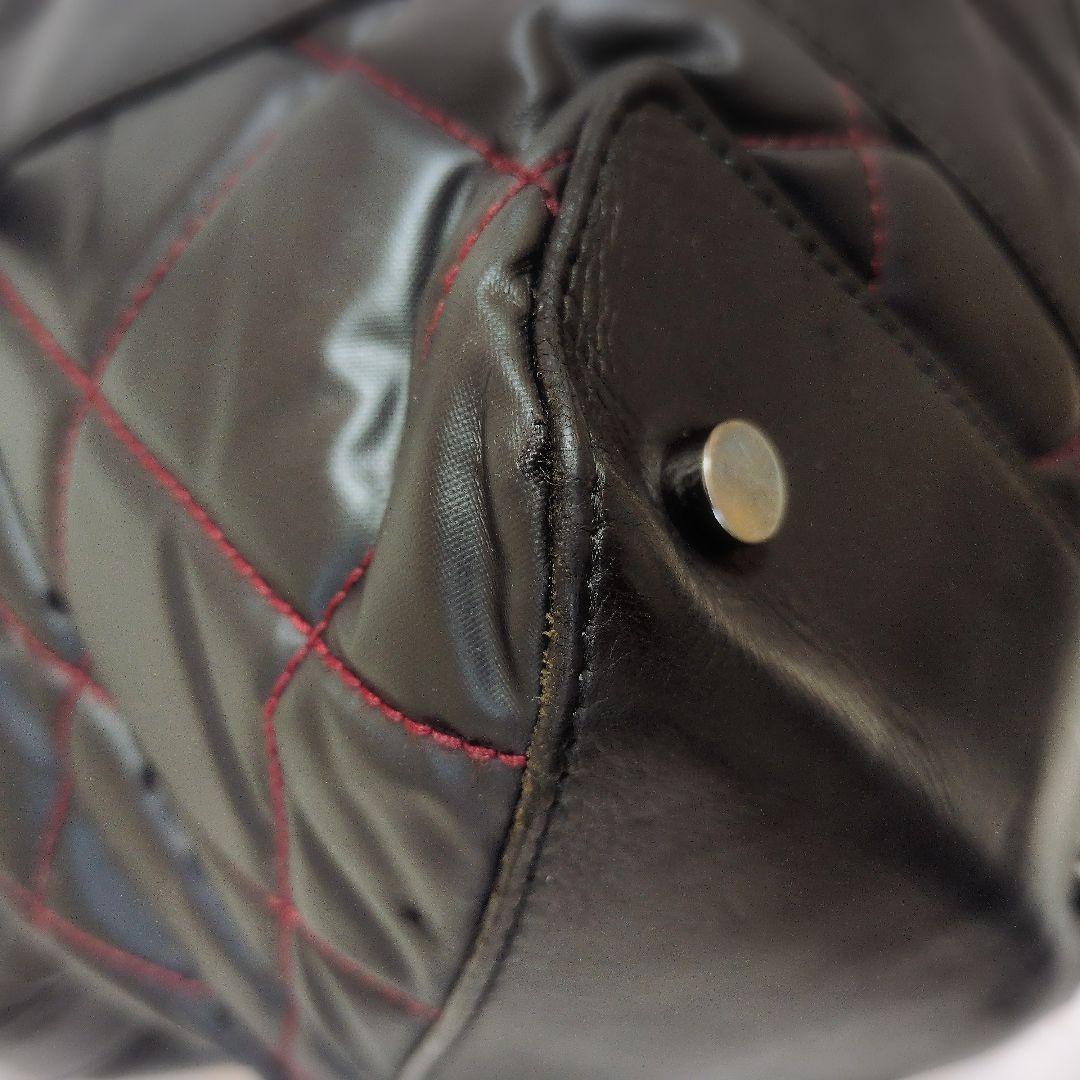 Hunting World 黒×赤糸 キルティング×革 大き目バッグ