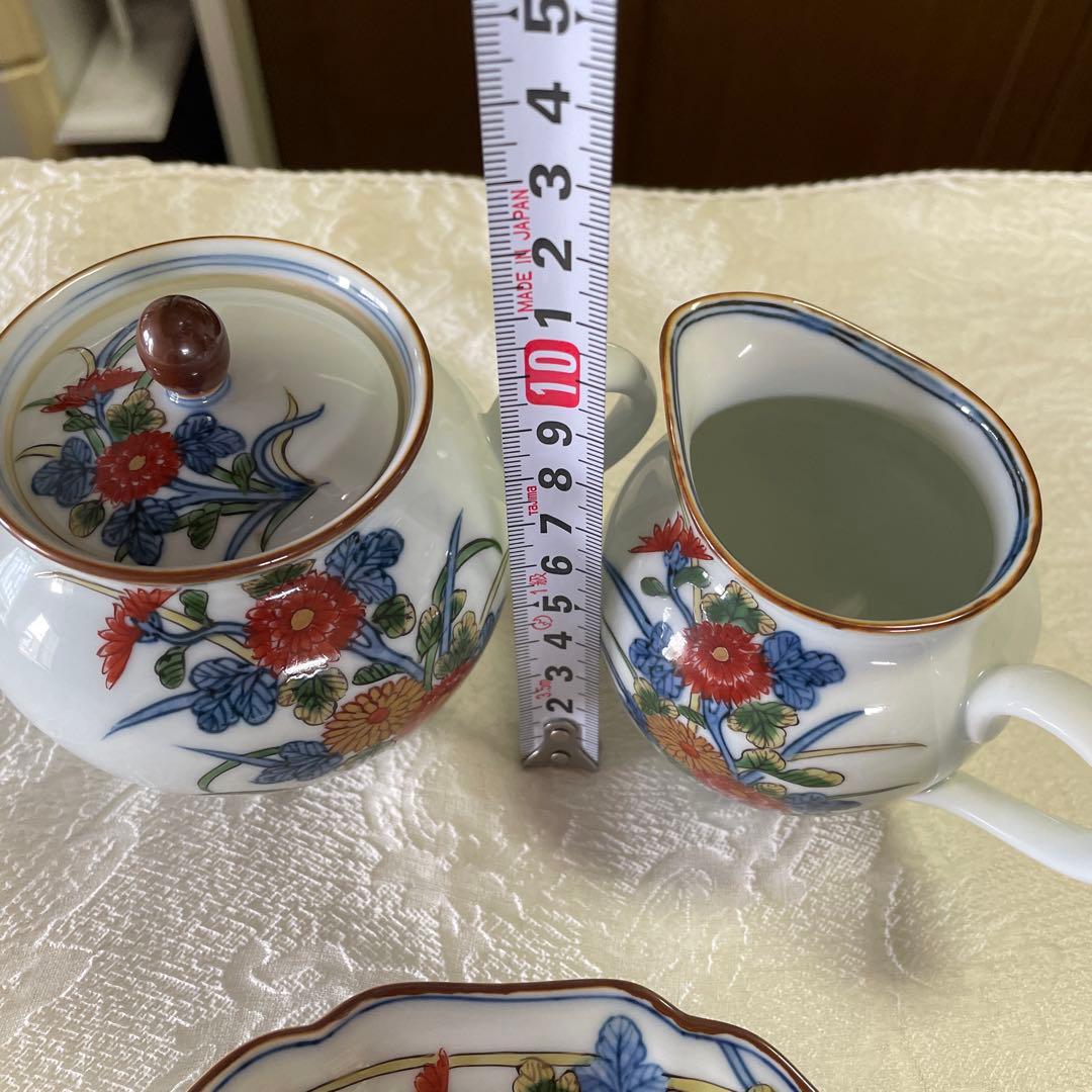 源右衛門窯　古伊万里風菊江腕皿　コーヒーカップ　シュガーポット　クリーマー