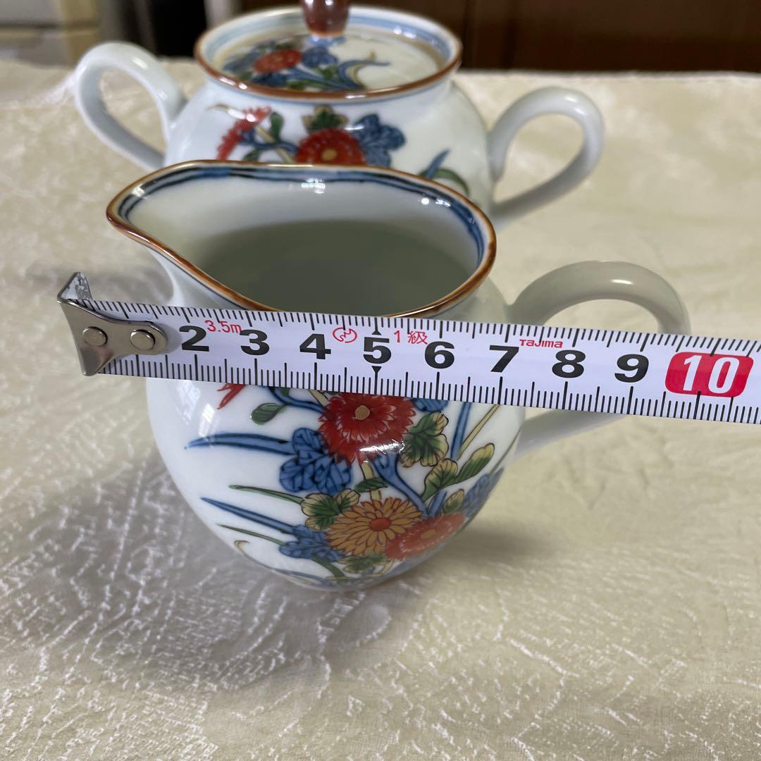 源右衛門窯　古伊万里風菊江腕皿　コーヒーカップ　シュガーポット　クリーマー