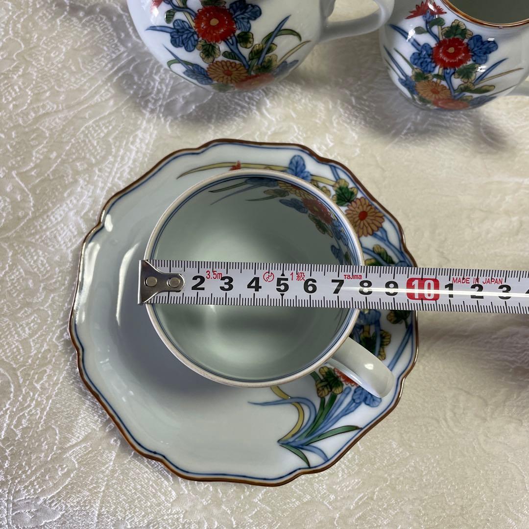 源右衛門窯　古伊万里風菊江腕皿　コーヒーカップ　シュガーポット　クリーマー