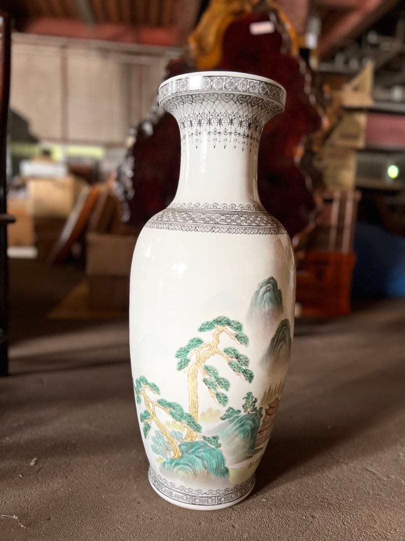 中国美術　花瓶　山水図　レトロ