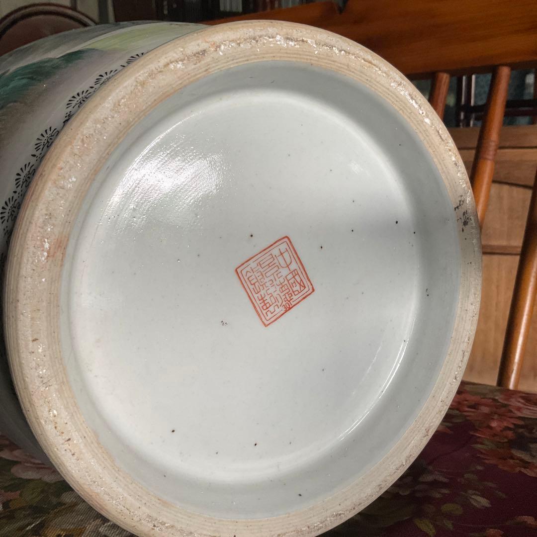 中国美術　花瓶　山水図　レトロ