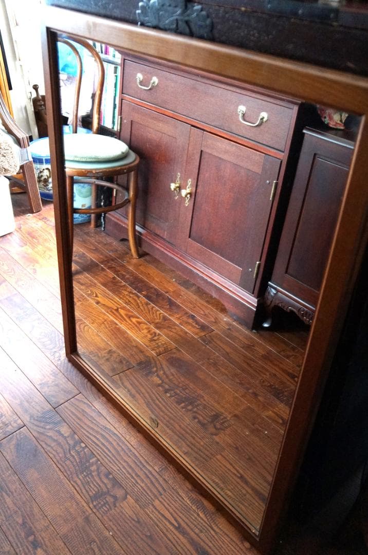 直接引き取り歓迎・美容室・美容室ミラー・鏡・木製・ナチュラル・アンティーク