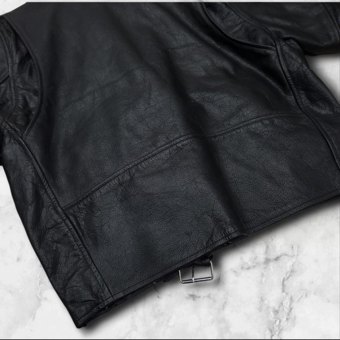 本革 ダブルライダースジャケット カウレザー 短丈 大きいサイズ 44 ブラック