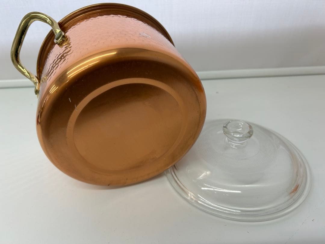 純銅製 おでん鍋/銅製両手鍋　いろり　寸胴鍋 シチューポット　 ガラス蓋付き