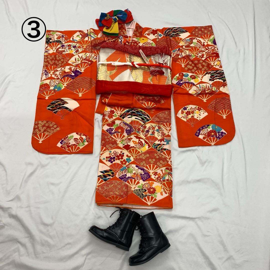 502ag32■七五三 節句 七歳 女児 着物&被布&長襦袢 扇■状態良好