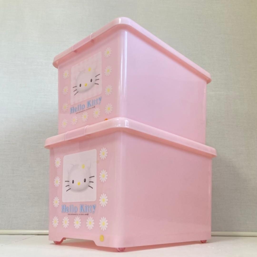 ハローキティ 収納ケース 2点 衣装 蓋付き キャスター ピンク ポップ レトロ