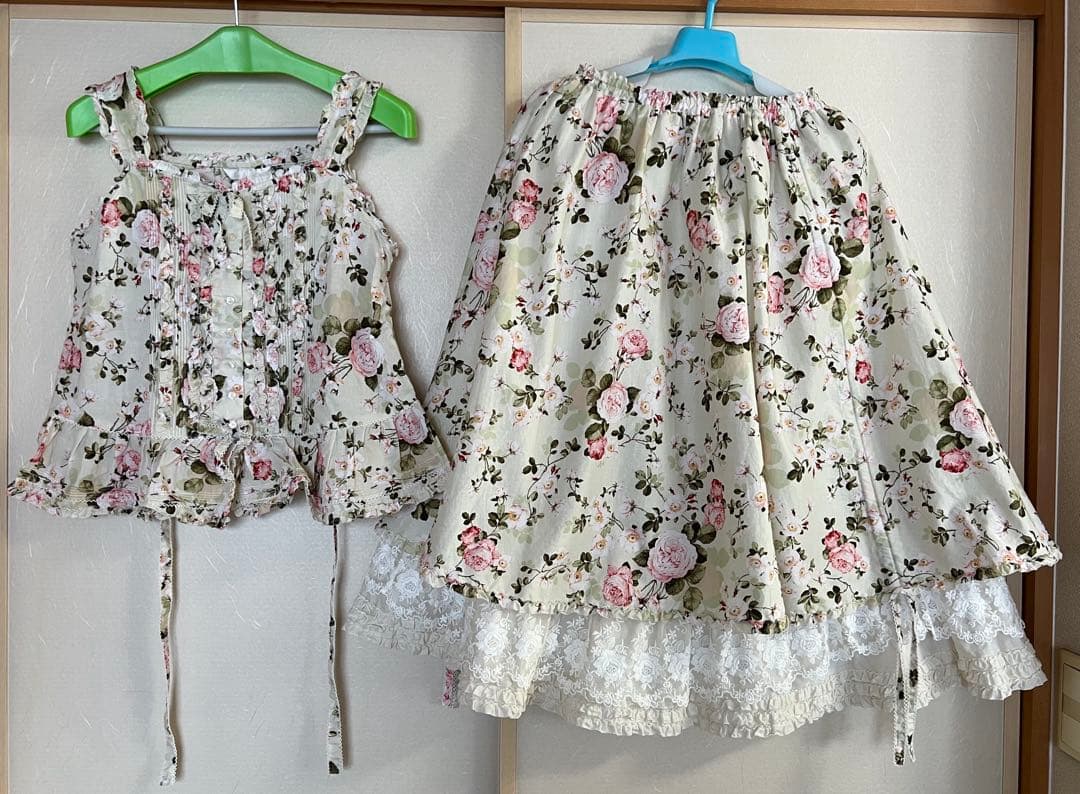 ピンクハウス　キャミソール　スカート　セットアップ　バラ　グリーン