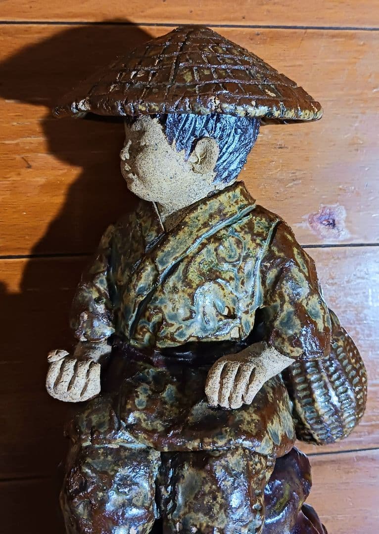 瀬戸焼 増田重幸 陶器製 釣童子 木箱付き レアオブジェ レトロ