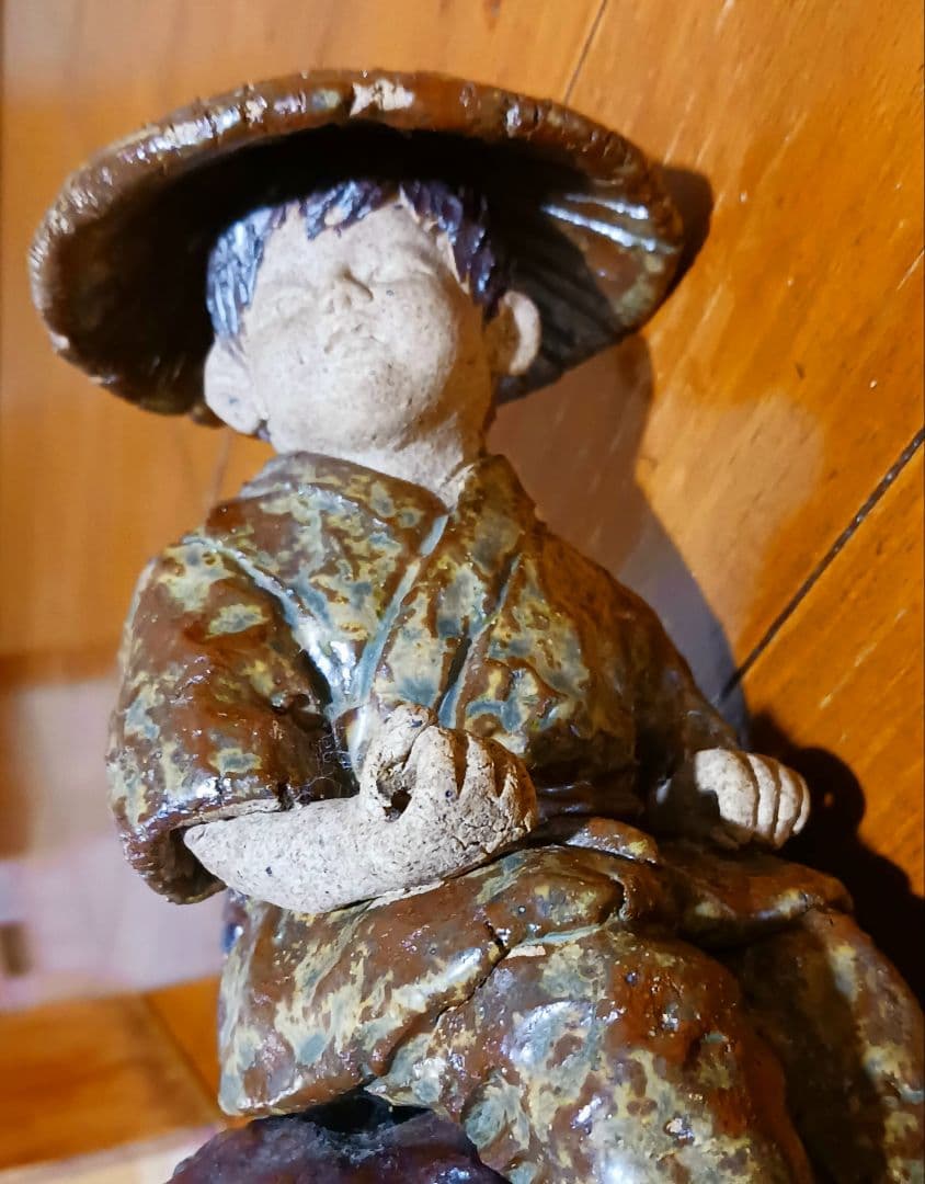 瀬戸焼 増田重幸 陶器製 釣童子 木箱付き レアオブジェ レトロ