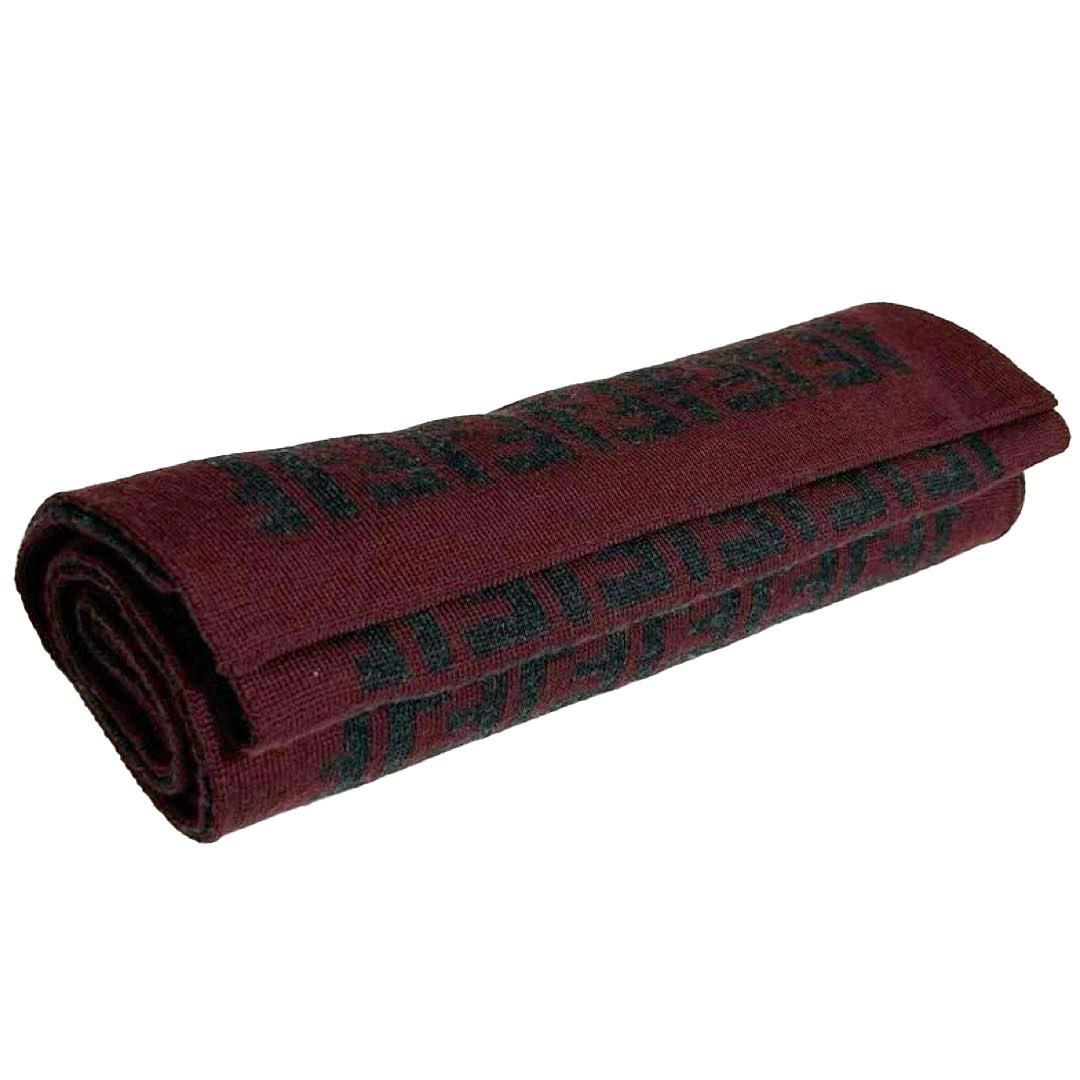 美品 フェンディ FENDI マフラー ウール FF柄 ダークグレーワインレッド