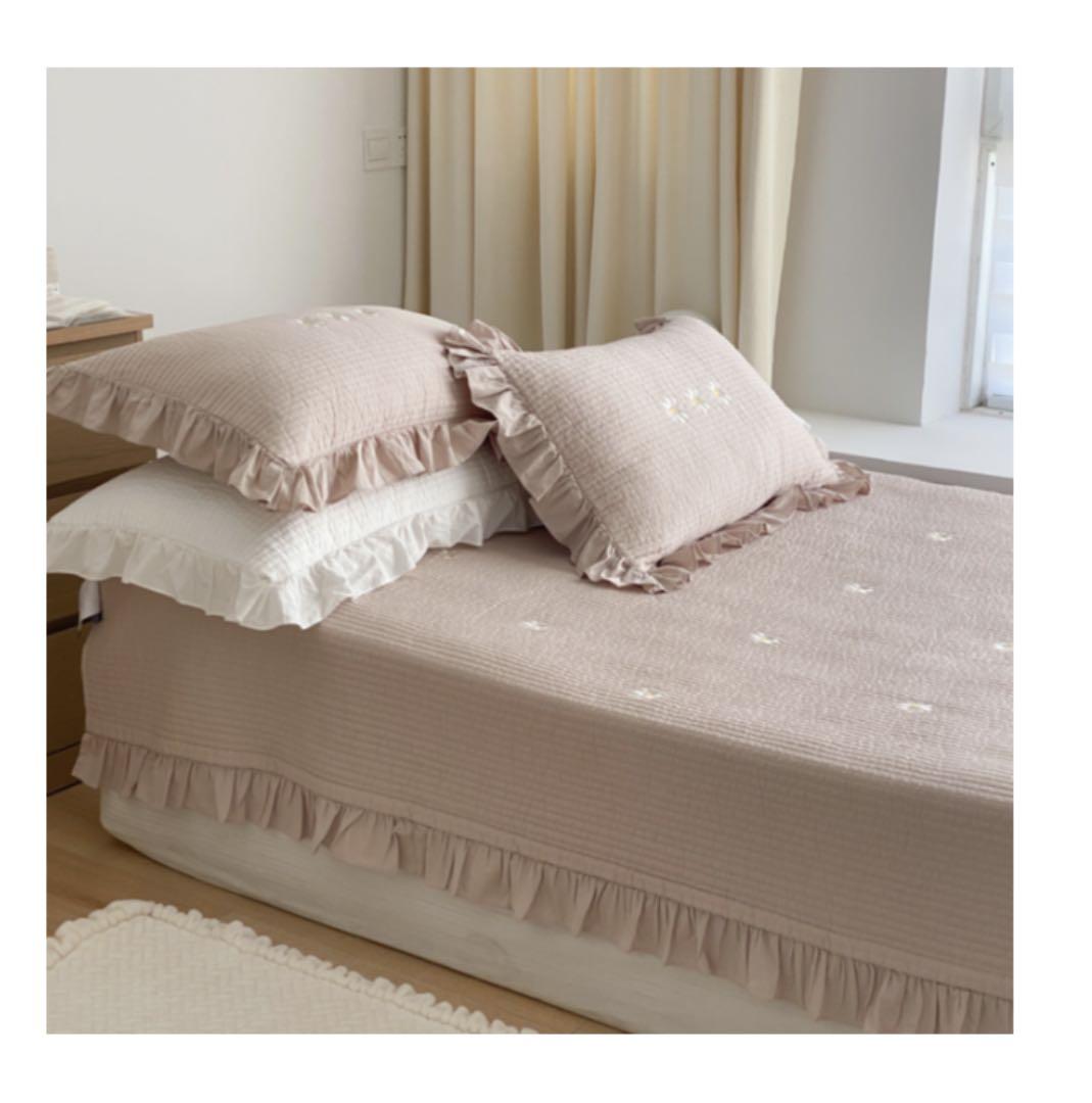 韓国雑貨 デイジー刺繍カラーキルト掛け布団＆枕カバー セット