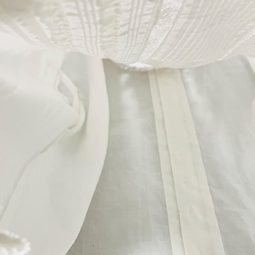 PINK HOUSE 綿レース半袖ブラウス ピンタック リボン パフスリーブ