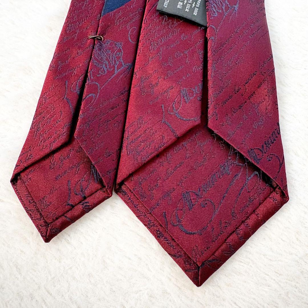 極美品　ベルルッティ　カリグラフィー　ネクタイ　シルク　ボルドー　赤　イタリア製