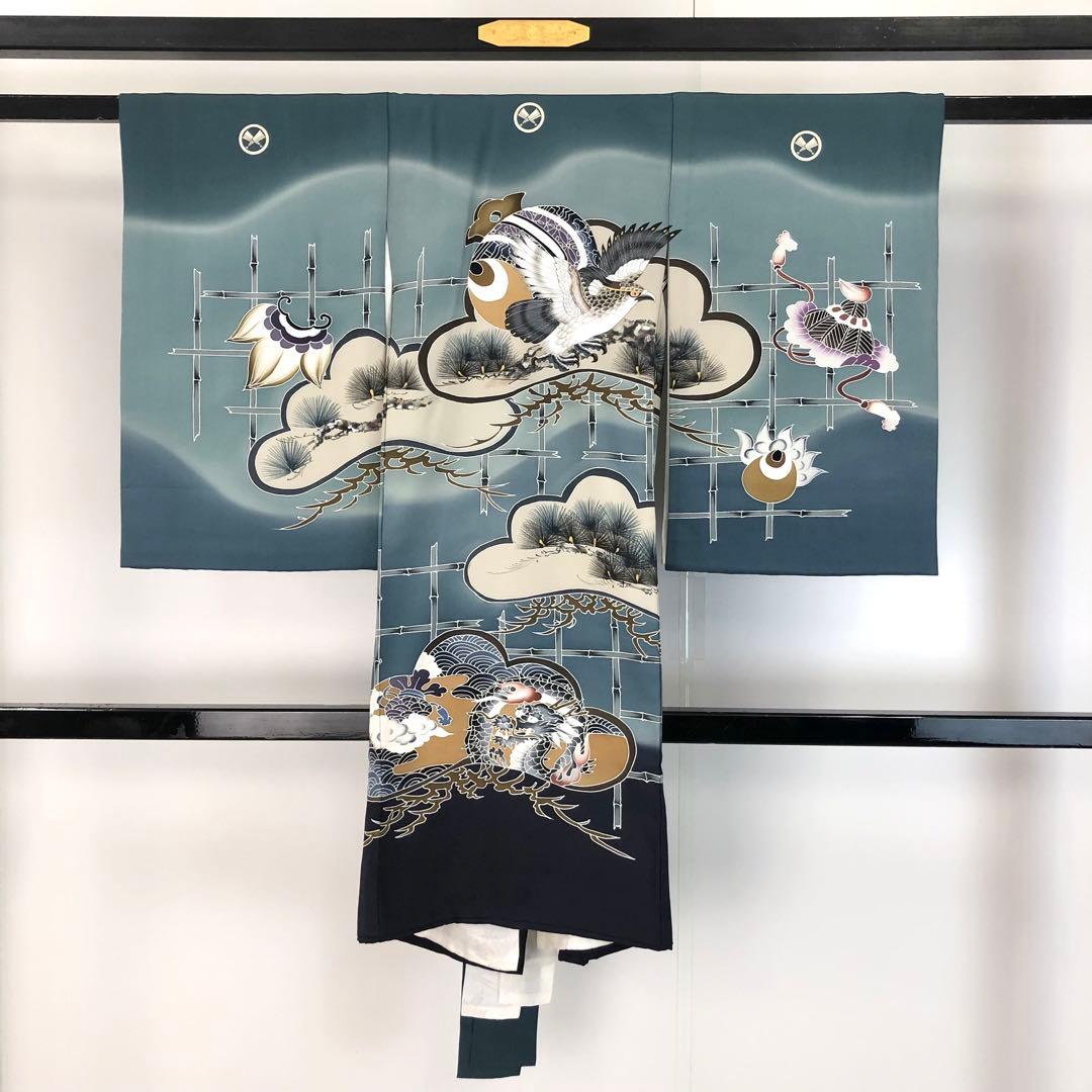 子供着物 お宮参り 七五三 祝着 襦袢付 松に鷲 龍 青海波 CK-7387