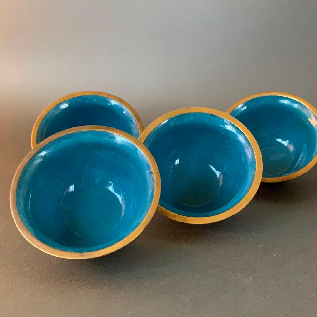 N401、中国古美術 景泰蓝 七宝焼 湯呑み ぐい呑 4客