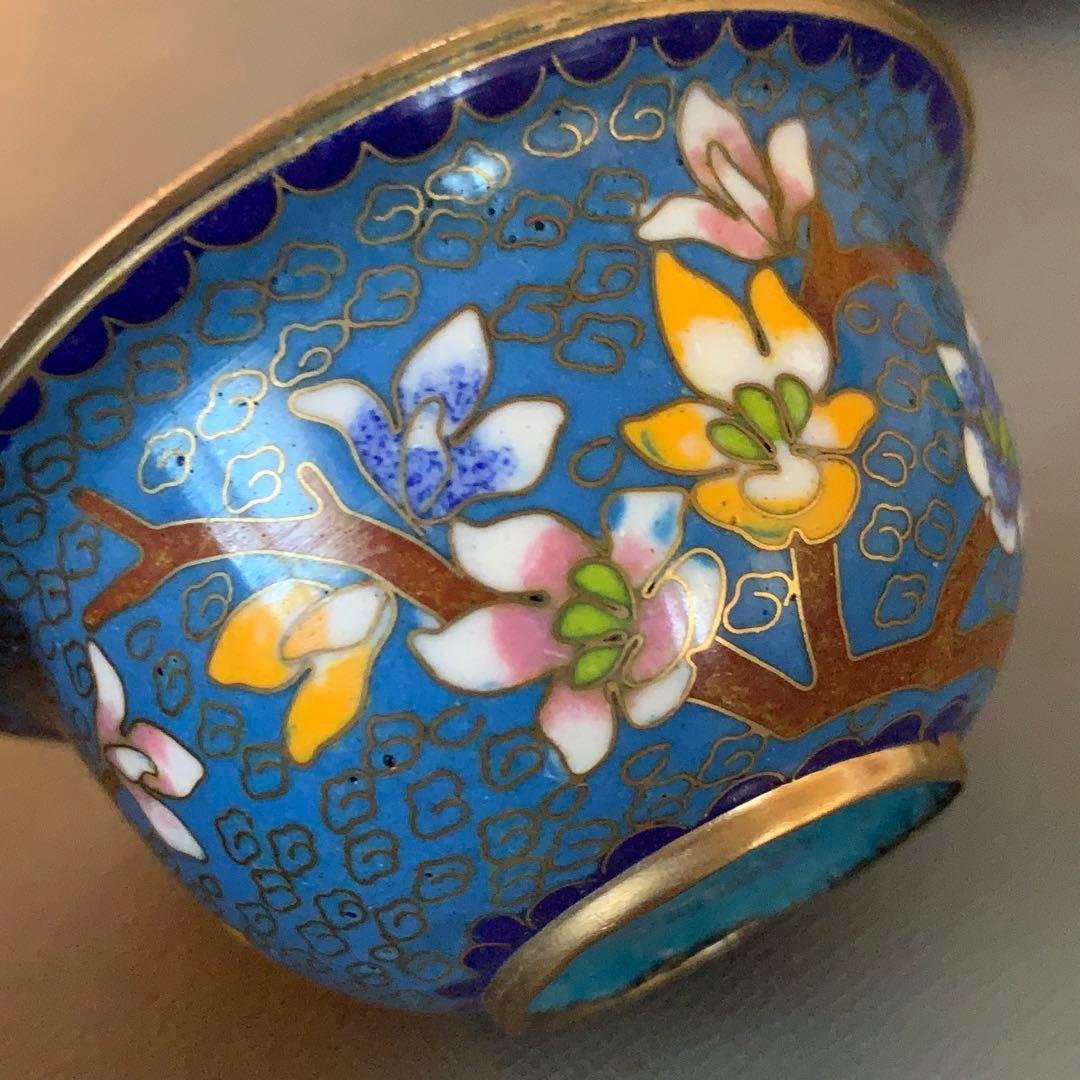 N401、中国古美術 景泰蓝 七宝焼 湯呑み ぐい呑 4客