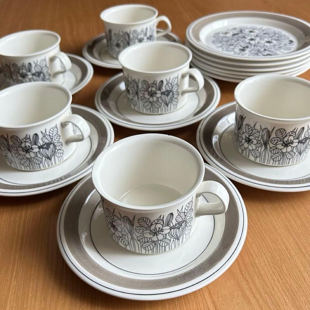 ARABIA クロッカス グレーリム 6客フルセット 1978-79