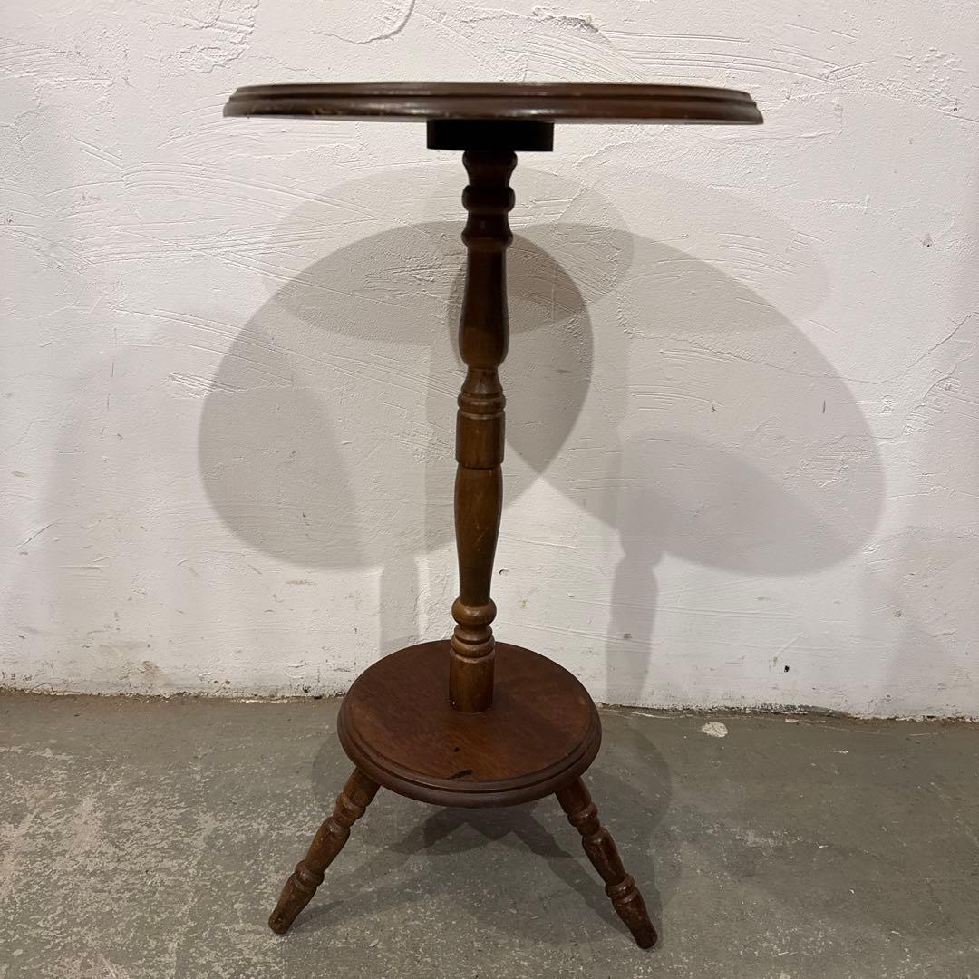 ヴィンテージ　木製サイドテーブル　ラウンド　花台 1