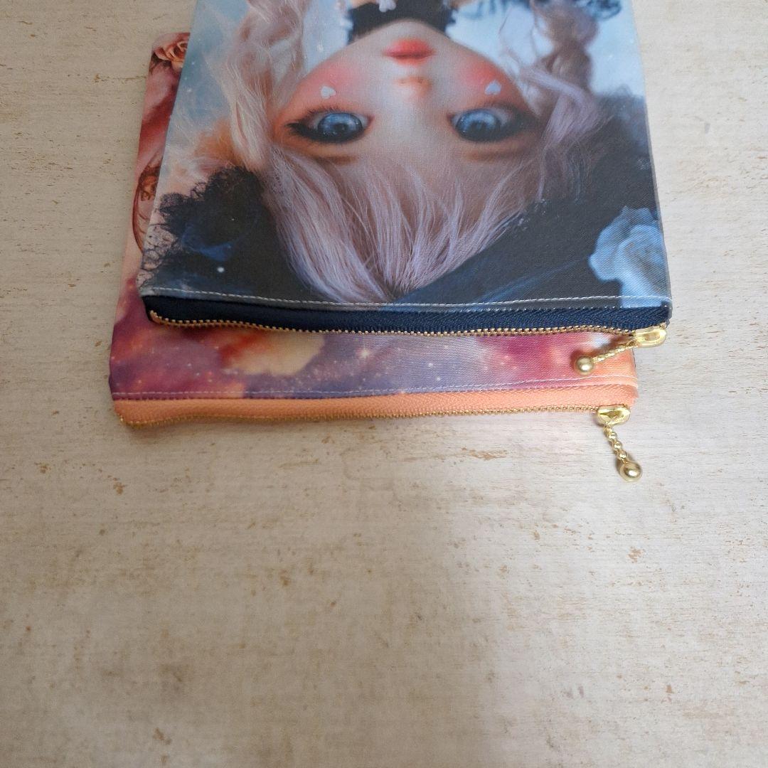 激レアポメラニアンパネル生地　ハンドメイド　フラットポーチ　まちなしバッグ