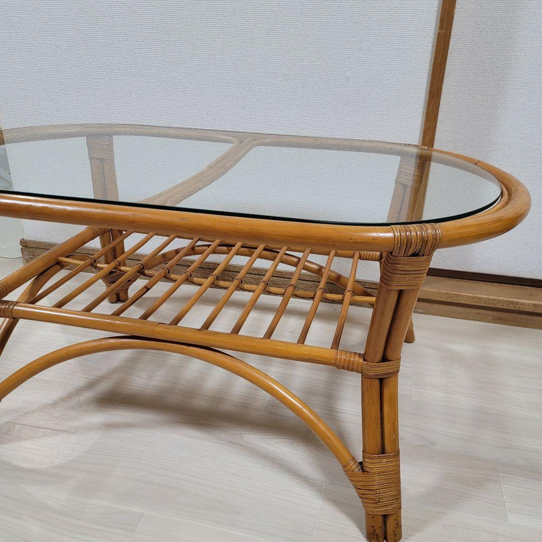 【d払い可】ラタン製楕円形センターテーブル