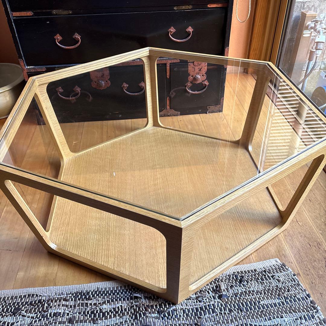 八角形ガラス木製センターテーブル