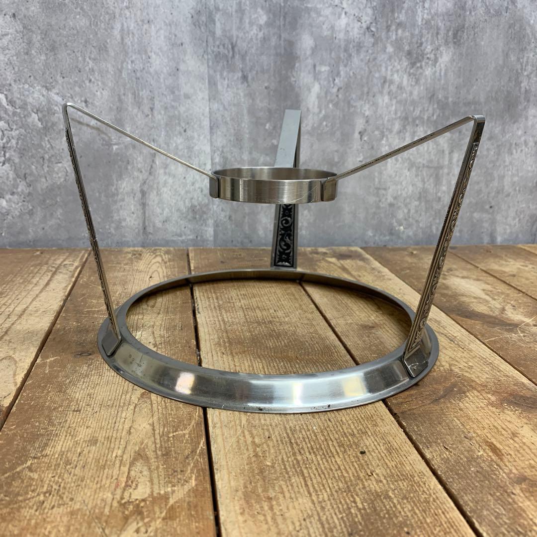 E-2 【希少・ヴィンテージ】ステンレス製 フォンデュ鍋セット 木柄 レトロ キ