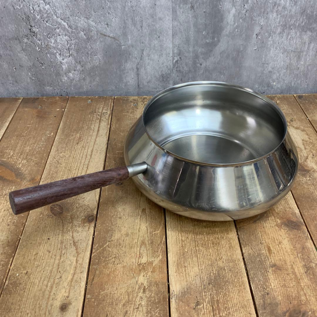E-2 【希少・ヴィンテージ】ステンレス製 フォンデュ鍋セット 木柄 レトロ キ