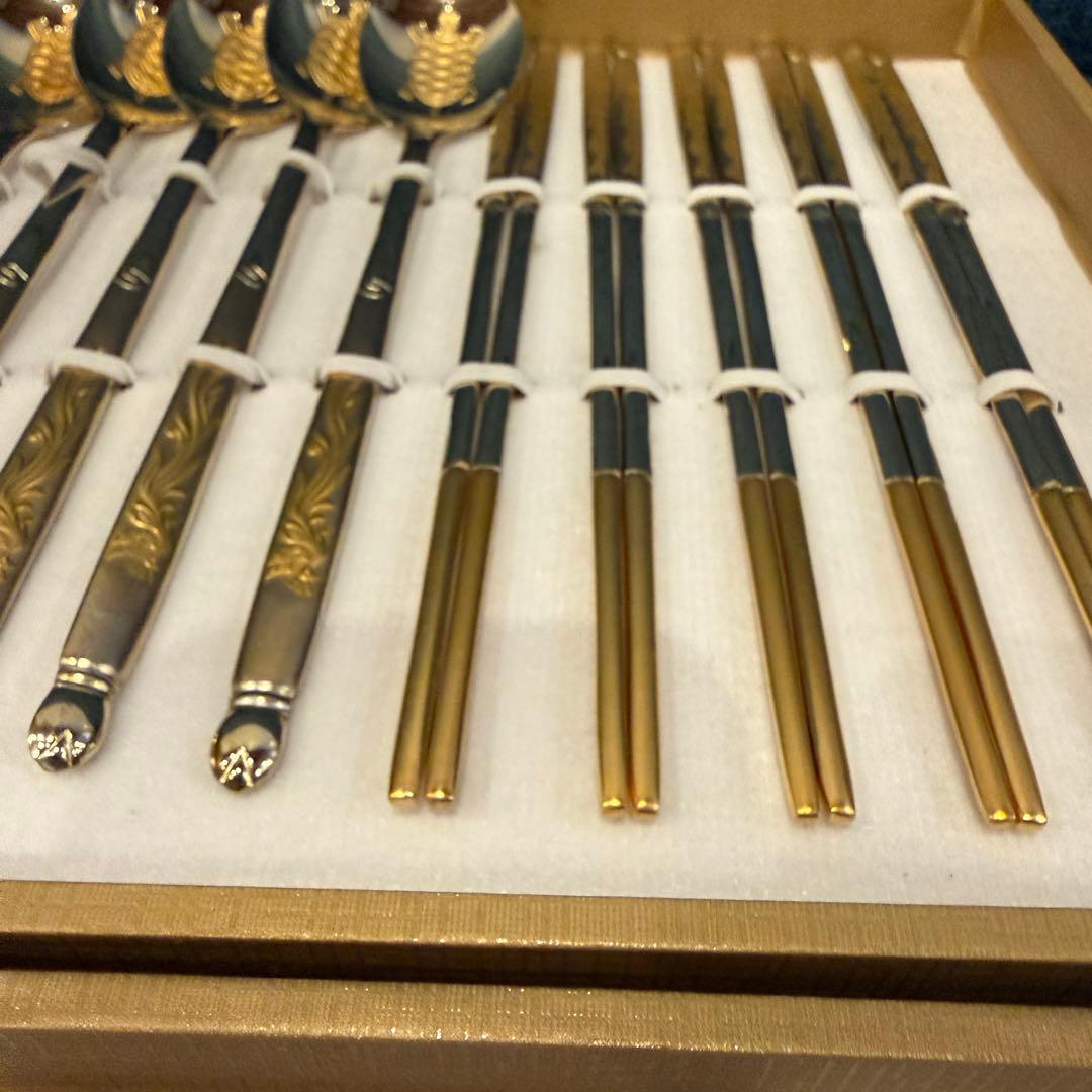 美品 Golden Bell 金装飾 カトラリー 箸5膳 スプーン5本 ゴールド