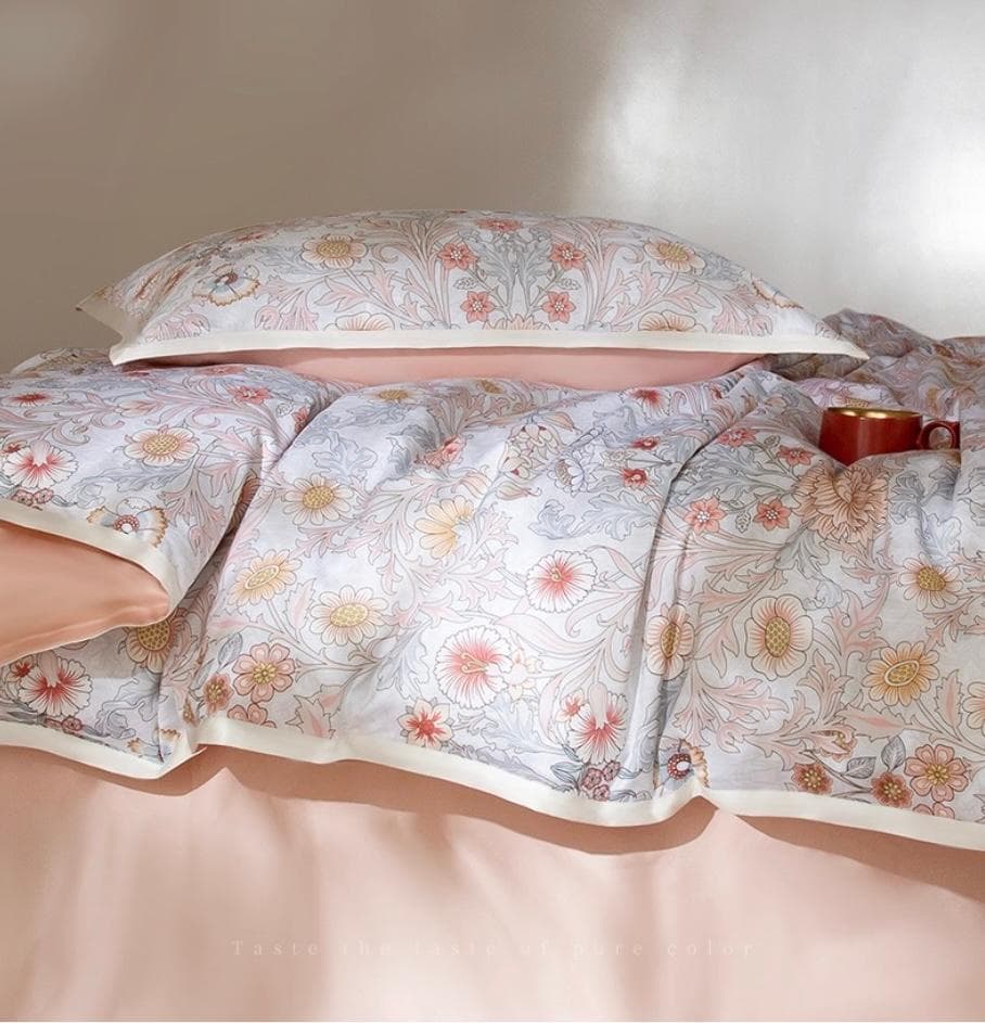 オーダーメイド可 エジプト超長綿 高品質 600TC サーモンピンク 花柄 模様