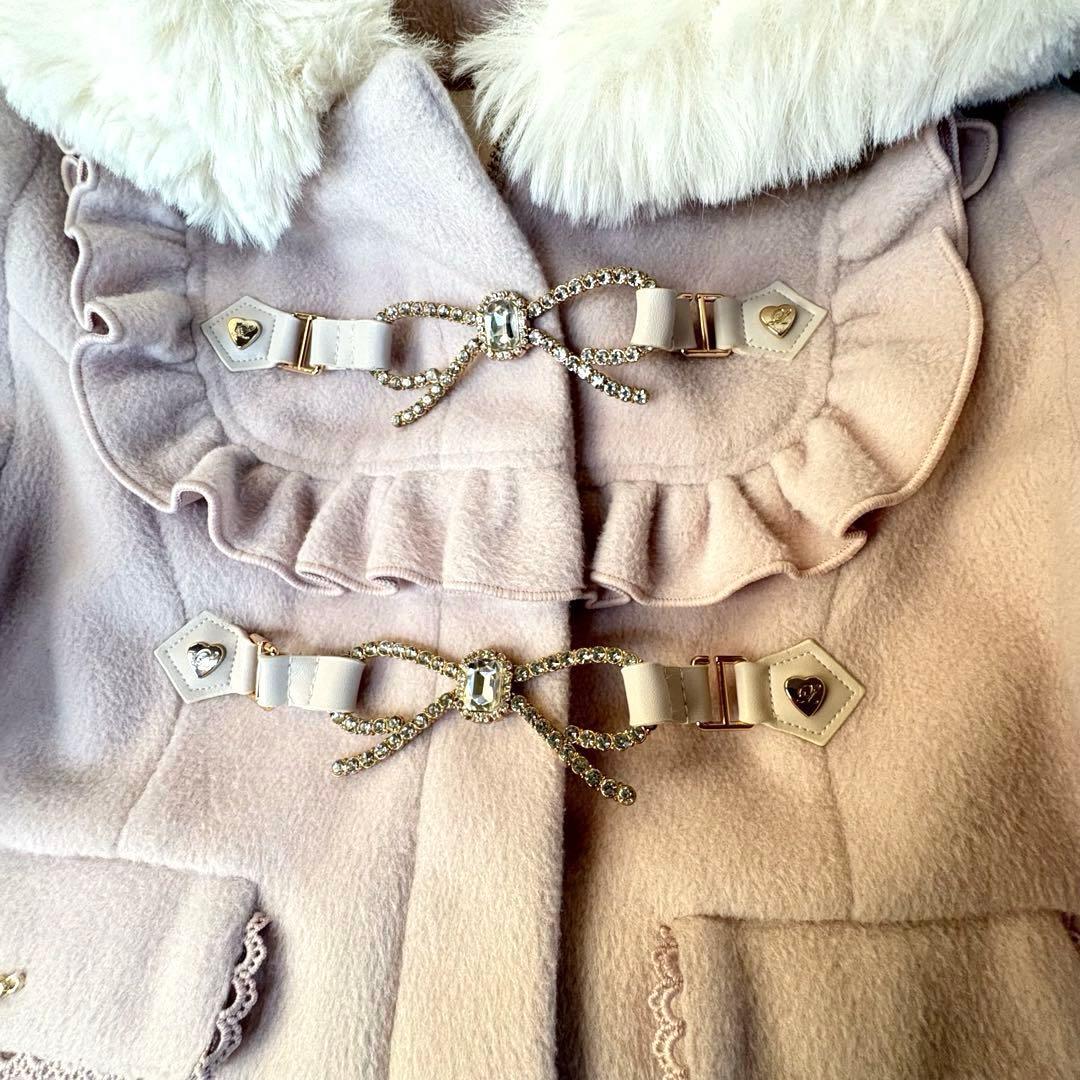 未使用級　LIZLISA ビジューリボンショートフードコートピンク フリーサイズ