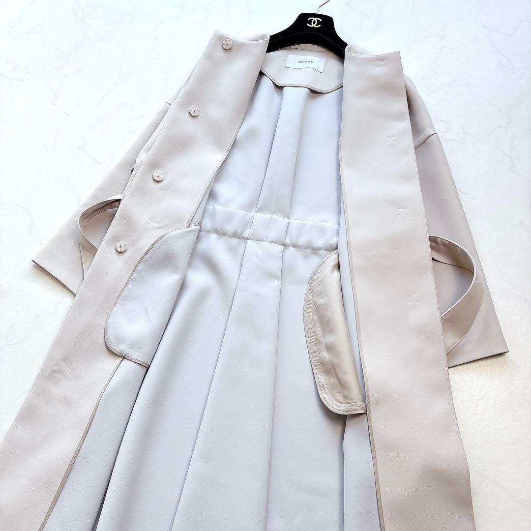 【ADORE】定価7万　2TONEボンディングノーカラーコート　ライトコート　春