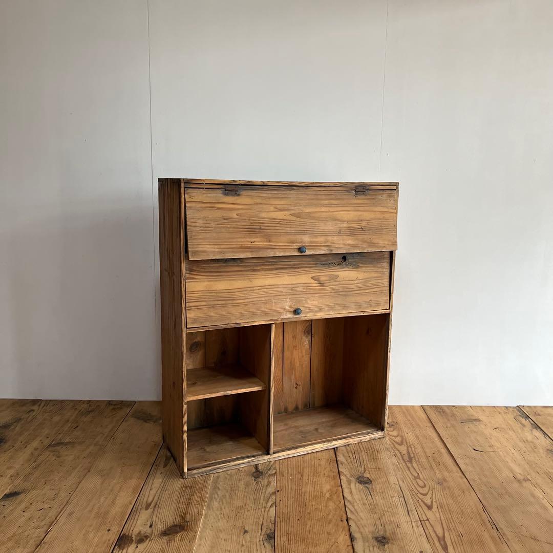 アンティーク パタパタ棚 チェスト 本棚 食器棚 無垢材 無塗装