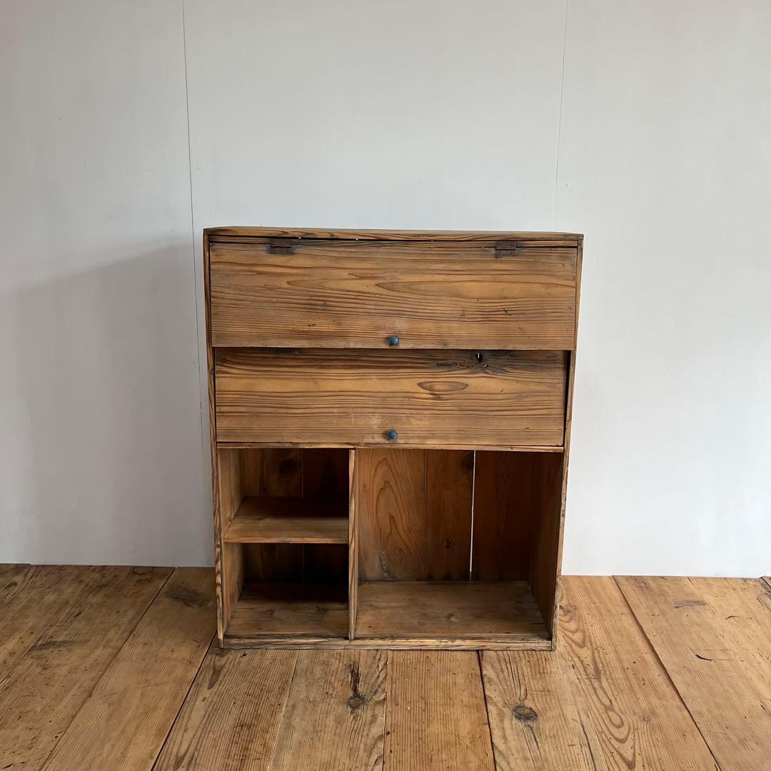 アンティーク パタパタ棚 チェスト 本棚 食器棚 無垢材 無塗装