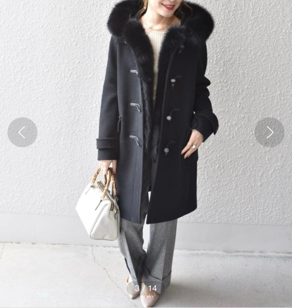 シップス★カシミヤ混　ファーダッフルコート　フォックスファー　2way ネイビー