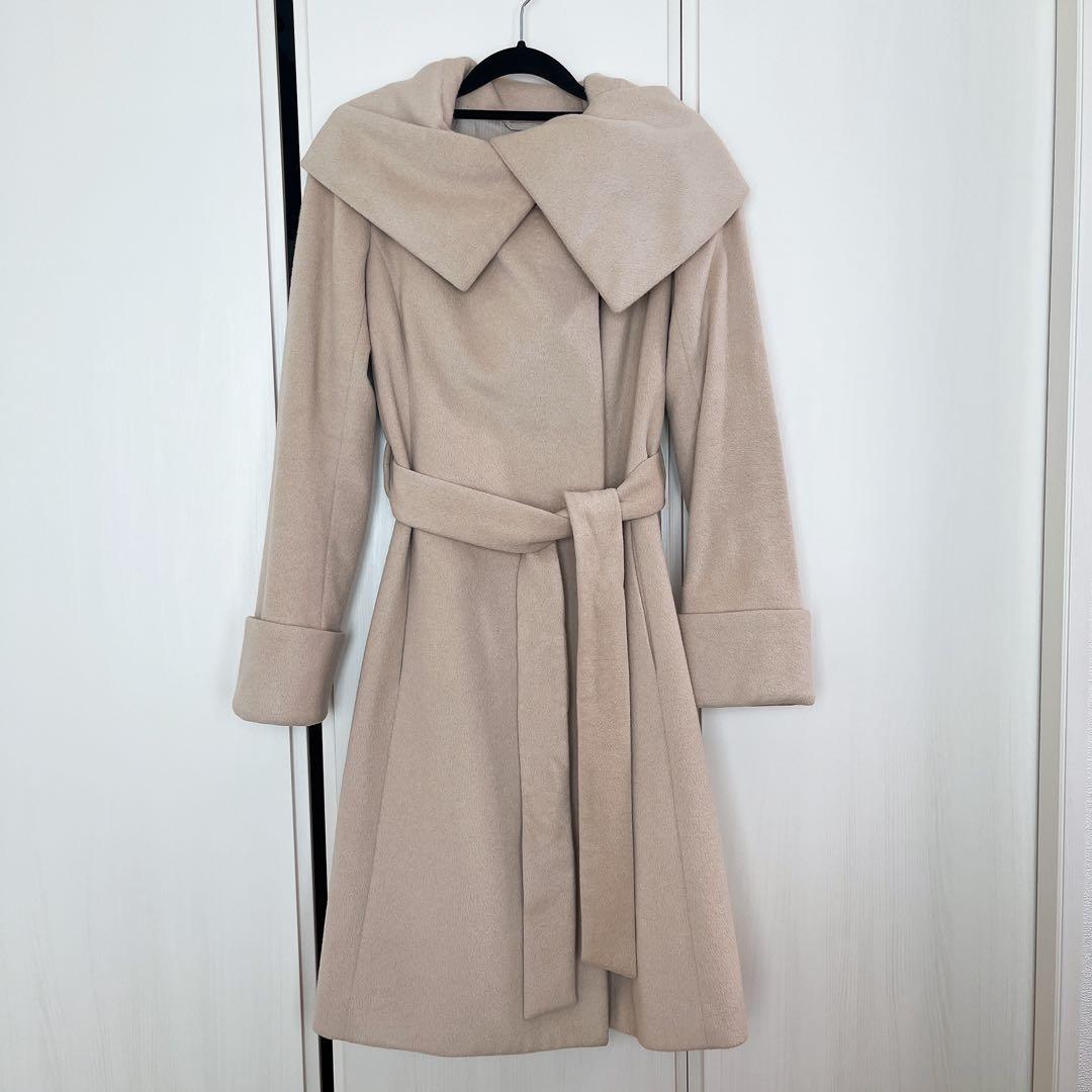美品　エポカザショップ　アンゴラ　ウール　ロングコート　女優襟　ベルト　Aライン